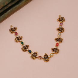 Antique Lakshmi Navaratna Temple Necklace with Divine Motifs
