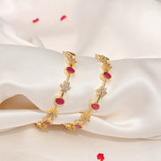 Elegant Silver Floral CZ Bangles with Red Stone Highlights