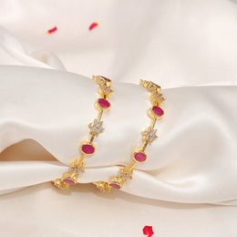 Elegant Silver Floral CZ Bangles with Red Stone Highlights