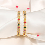 Traditional Navratna Stone Studded Silver Bangles