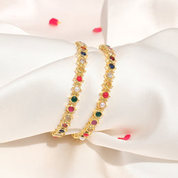 Traditional Navratna Stone Studded Silver Bangles