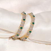 Stylish Silver CZ Bangles with Green Stone Highlights