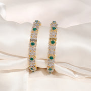 Stylish Silver CZ Bangles with Green Stone Highlights