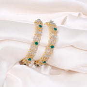 Emerald Elegance Stone-Studded Silver Bangles