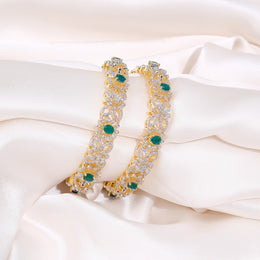 Emerald Elegance Stone-Studded Silver Bangles