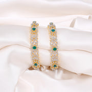 Emerald Elegance Stone-Studded Silver Bangles