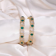 Contemporary Silver CZ Bangles with Emeralds