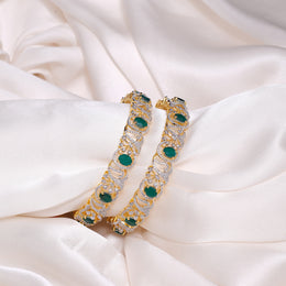 Contemporary Silver CZ Bangles with Emeralds