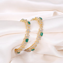 Premium Emerald Floral Silver Bangles