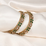 Victorian-Inspired Contemporary Silver Bangles with Floral Motifs & Emerald Highlights