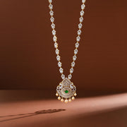 Elegant Floral Silver Haaram with Peacock Pendant & Pearl Hangings