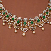 Emerald CZ Floral Pearl Drop Necklace