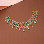 Emerald CZ Floral Pearl Drop Necklace