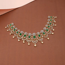Emerald CZ Floral Pearl Drop Necklace