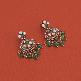 Silver and Kundan Earrings with Pearl and Stone Bead Hangings