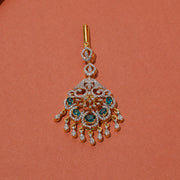 Trendy Silver CZ Maang Tikka with Aqua Blue Stones
