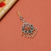 Trendy Silver CZ Maang Tikka with Aqua Blue Stones