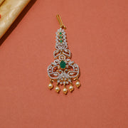 Majestic Silver CZ Maang Tikka with Pearl Hanginigs
