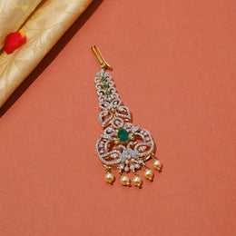 Majestic Silver CZ Maang Tikka with Pearl Hanginigs
