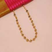 Traditional Gold Floral Bead Mala with Green Accent Details