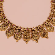 Traditional Silver Lakshmi Devi Necklace with Kundans
