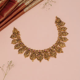 Traditional Silver Lakshmi Devi Necklace with Kundans