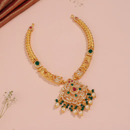 Heritage Silver Kundan Necklace with Floral Pendant
