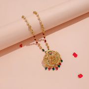 Divine Lakshmi Peacock Pendant with Ruby Emerald Bead Accents