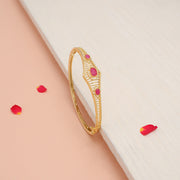 Occasion Wear Silver Kada in Gold Finish with Rubies