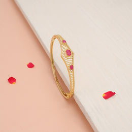 Occasion Wear Silver Kada in Gold Finish with Rubies