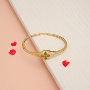 Party Wear Silver Kada with Green & Red Stone Floral Accents