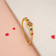Silver Party Wear Kada with Green & Red Floral Stone Accents