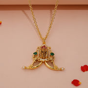 Traditional Rama Parivar Tiger Claw Pendant with Ruby Emerald Accents