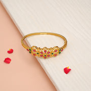 Regal Silver Floral Kada with Emerald & Ruby Accents