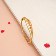 Elegant Silver Kada in Gold Finish with Red Stones