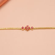 Floral Ruby Silver Bracelet in Gold Finish