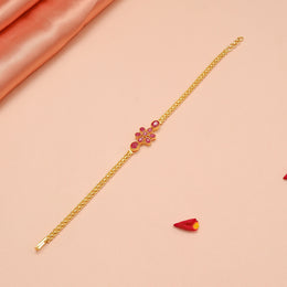 Floral Ruby Silver Bracelet in Gold Finish