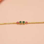 Green and Red Stone Silver Bracelet in Gold Finish