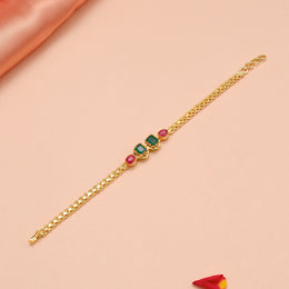 Green and Red Stone Silver Bracelet in Gold Finish
