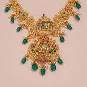 Divine Balaji Temple Necklace with Green Bead Drops