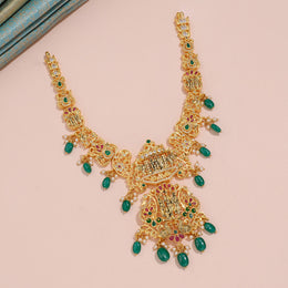 Divine Balaji Temple Necklace with Green Bead Drops