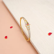 Exquisite Silver CZ Kada with Red & Green Stone Highlights