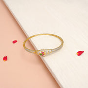 Exquisite Silver CZ Kada with Red & Green Stone Highlights