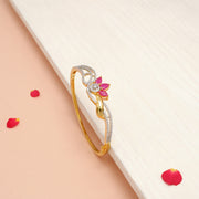 Contemporary Silver CZ Kada with Lotus Design