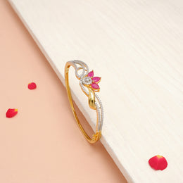 Contemporary Silver CZ Kada with Lotus Design