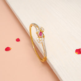 Majestic Silver CZ Kada with Red Stone Cubic Highlight