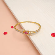 Majestic Silver CZ Kada with Red Stone Cubic Highlight