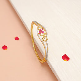Stylish Silver CZ Kada with Red Stone Accents