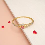 Stylish Silver CZ Kada with Red Stone Accents