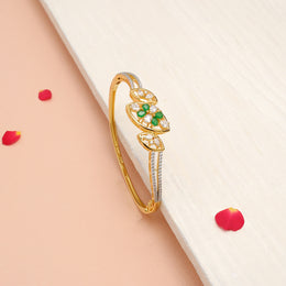 Stylish Silver CZ Kada with Green Stone Accents